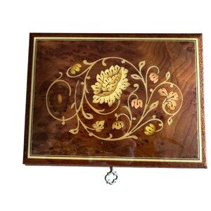 Vtg Reuge Italian Music Jewelry Box My Lady Greensleeves Marquetry Wood Inlaid